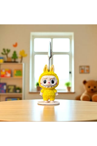 Dekoratif Sevimli Labubu Notluk - Kağıt Tutacağı - Fotoğraf Tutacak Sarı