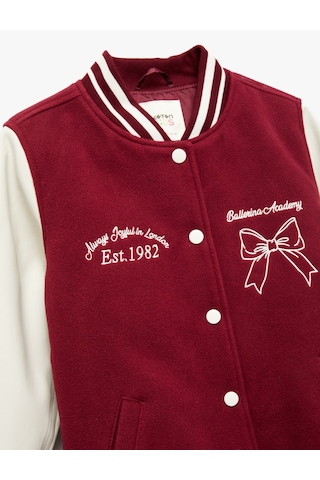 Koton Kurdele İşlemeli Uzun Kollu Bomber Kolej Ceket Bordo 6wkg20005aw Bordo