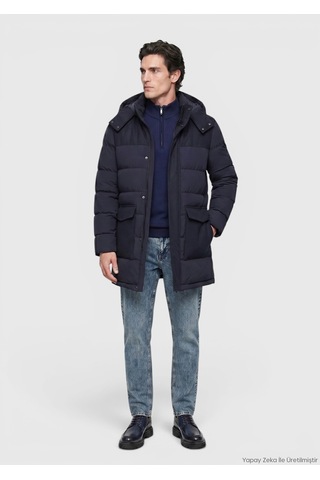 Ramsey Lacivert Regular Fit Kapüşonlu Dokuma Kaban lacivert navy Blue