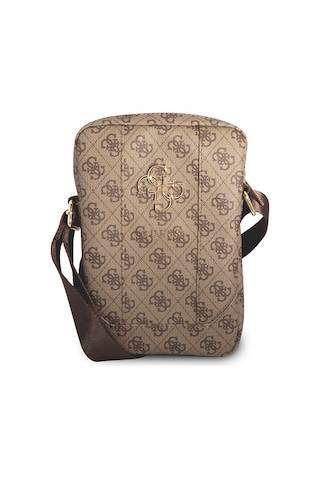 Guess Lisanslı Tablet Çantası Metal Logolu Fermuarlı 8 İnç Çapraz Omuz Askılı Kahverengi