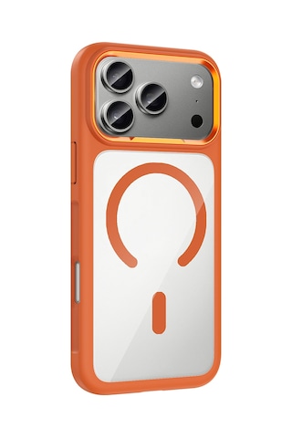 Apple Uyumlu iPhone 17 Pro Max - Apple Uyumlu iPhone 18 Pro Max Uyumlu Kılıf M-safe Şarj Özellikli Metal Kamera Çerçeveli Tiko Kapak Turuncu