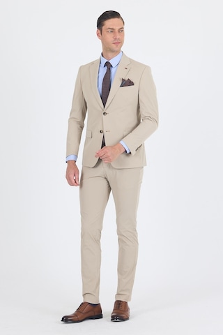 İmza Bej Mono Yaka Yarım Astar 6 Drop Slim Fit Beli Lastikli Takım Elbise 1001250121 Bej