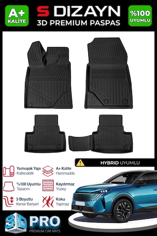 S-dizayn Peugeot 3008 Hybrid 3d Pro Havuzlu Paspas 2024 Üzeri A+ Kalite