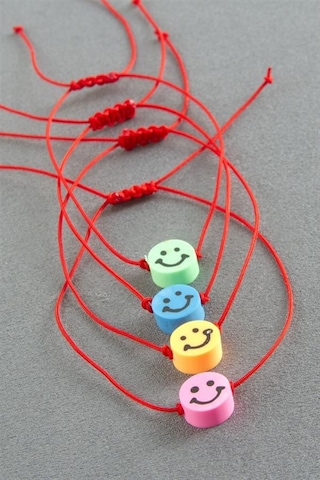 Emoji Makrome İp Bileklik - Kırmızı Renkli