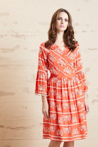 Kadın Günlük Pamuk Desenli Rahat Yazlık Etek Koral