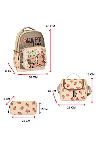 Capybara Bej İlkokul 3 Lü Set Baskılı, Beslenmeli Ve Kaleml