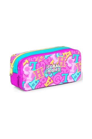 Coral High Kız Çocuk Pembe Su Yeşili Harf Baskılı İki Bölmeli Kalem Çantası/kalemlik 31041