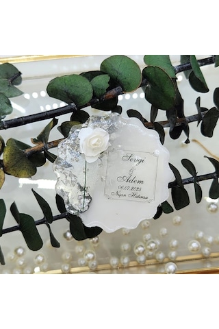 Tek Güllü Epoksi Magnet Buzdolabı Süsü Nişan Nikah Şeker 30 Adet