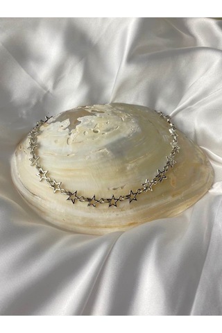 Gümüş Kaplama Yıldızlar Zincir Kolye Çok REnkli