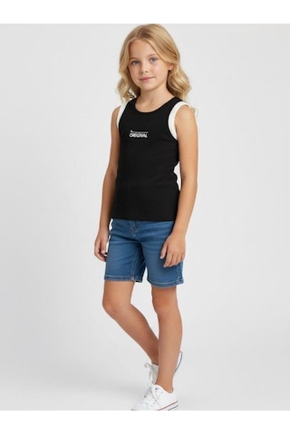 Kız Cocuk Pamuklu Fitiili Crop Bluz-16763 Siyah Beyaz