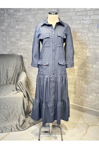 Maison Meda Denim Tesettür Elbise Mavi