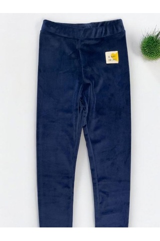Zekids Kız Çocuk Bel Lastikli Parlak Kadife Tayt Pantolon-14343 Lacivert
