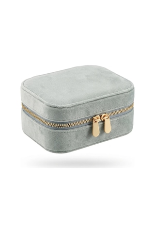 Takı Kutusu Düzenleyici Seyahat Çantası Kolye Yüzük Küpe Organizer Kadife Bebe Mavisi 12cmx8cm