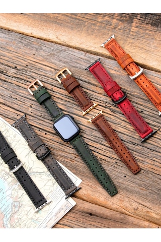 Apple Uyumlu Watch 42 44 45 49 Mm Ultra Deri Kordon Crazy