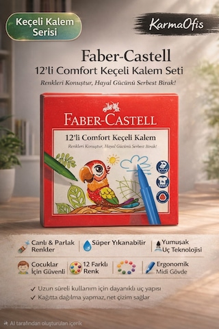 Comfort 12 Li Keçeli Kalem Seti Yıkanabilir, Canlı Renkler, Çocuklar İçin Güvenli Boyama Kalemi