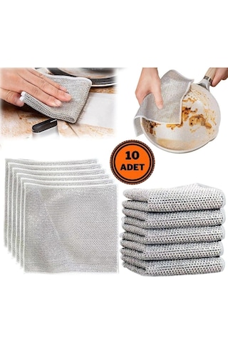 Mainshop 10 Adet Tel Bulaşık Bezi Çizmez Bulaşık Teli Çelik Bez 20x20 Cm Çift Katmanlı M-602 Gri
