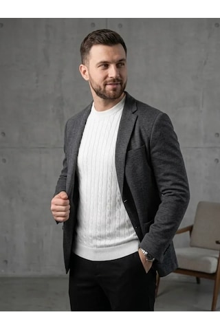 Vexor Erkek Yazlık Triko Dokuma Tişört Kısa Kol Bisiklet Yaka Örgü Desenli T-shirt - Beyaz