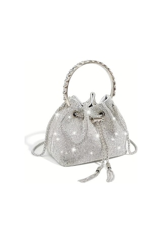 Shidai888 Rhinestone Dekor Kova Çanta Gri