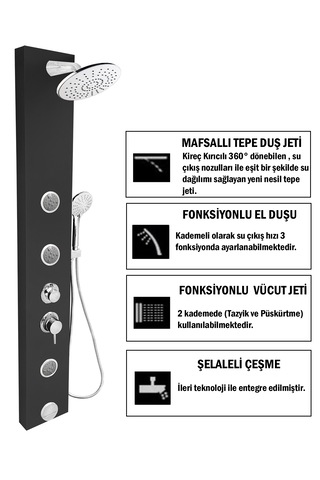 Tuscon Antrasit Gri Mafsallı Masajlı Duş Sistemi Antrasit