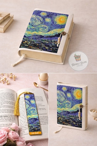 Kitap Kılıfı Ve Metal Kitap Ayracı Seti Van Gogh Yıldızlı Geceler