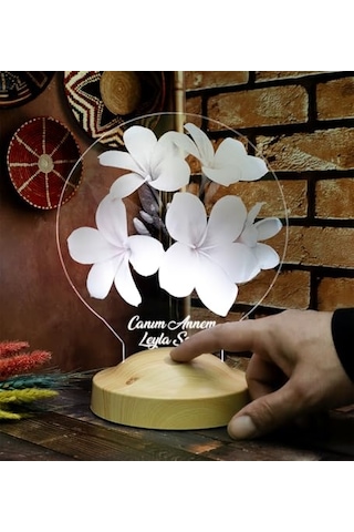 Anneye Çiçekli Hediye, Kişiye Özel Anneler Günü Hediyesi Plumeria Çiçeği Led Lamba, Canım Annem Hediyesi