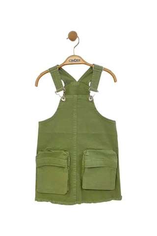 Kız Çocuk Dokuma Etekli Salopet-13862 Haki