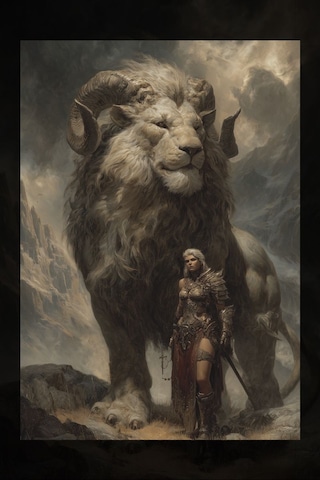 Boynuzlu Dev Aslan Ve Sahibi Kanvas Tablo