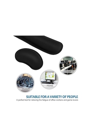 Pazly Bilek Desteği Mouse Pad Ve Klavye Seti - Hafızalı Siyah Bilek Desteği