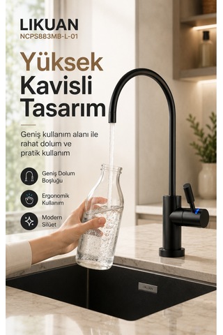 Ncps883cp-l Led Göstergeli Krom Arıtma Musluğu Premium Ro Musluk Siyah