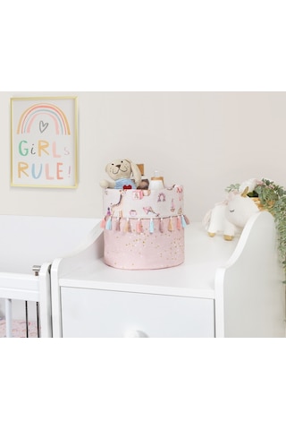 Baby Kullanımı Kolay Desenli Taşınabilir Düzenleyici Yuvarlak Sepet Pembe