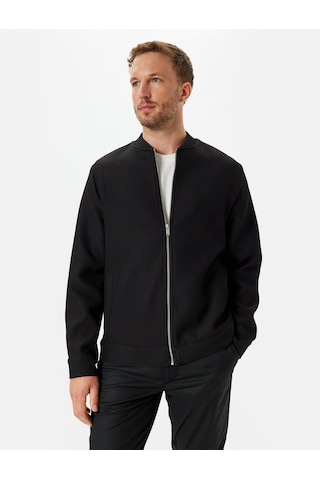 Koton Bomber Ceket Fitilli Fermuarlı Siyah 5wam50021hw Siyah
