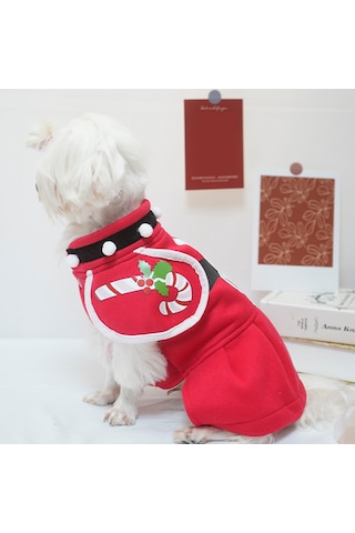 Vkemall Kırmızı Noel Köpek Mantosu, Polyester, L Beden Göğüs:48cm, Sırt:35cm, Boyun:36cm