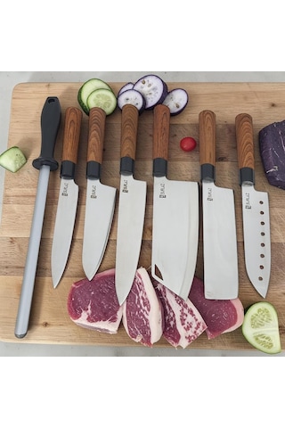 Surlaz 7 Parça Şef Bıçağı Seti, Paslanmaz Çelik, Abs Plastik Saplı Santoku, Cleaver Ve Bileme Dahil, Çeyizlik M