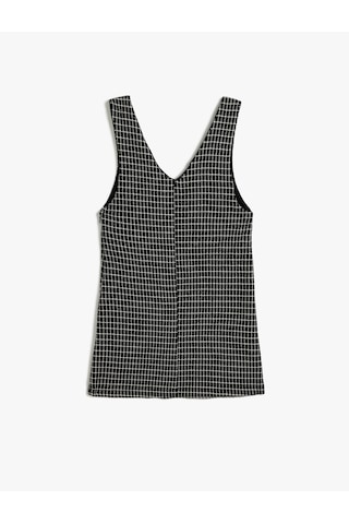 Koton Jile Elbise Mini Cepli V Yaka Kolsuz Siyah Desenli 5wkg80078ak Siyah