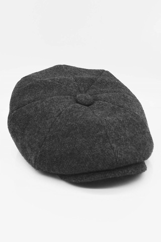 Külah Balıksırtı Desen Peaky Blinders Erkek Kasket Şapka Fötr Bere Yün-Gri-Standart