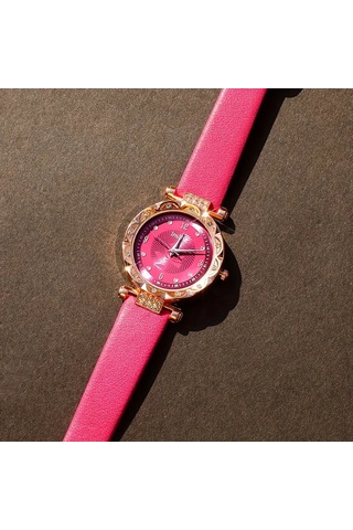 Kadın Vintage Yuvarlak Saat Analog Ve Kolye+küpe+yüzü Rose Gold