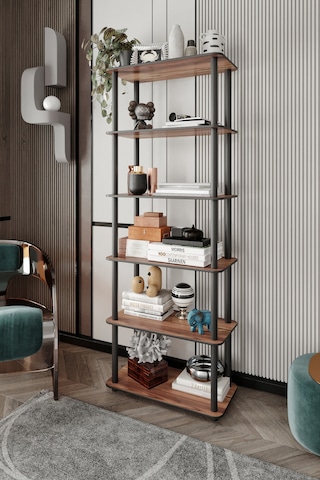 Dekoratif Masivo Kitaplık 6 Katlı 30x60 Dikdörtgen Çok Amaçlı Raf Madran Ceviz Ceviz