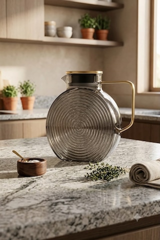 Reoona Borosilikat Cam Füme Salyangoz Desenli Sürahi 2500 Ml Buzdolabı Kapağına Uygun
