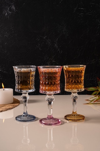 Mest 6 Adet 3 Renk Ayaklı Kahve Yanı Su Bardağı Seti - 140 Cc Bal Renk, Pembe, Mavi 3 Renk