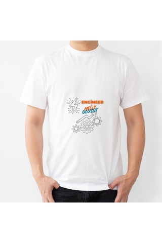 Kişiye Özel Mühendis Tişört - "engineer İsim Soyisim " Tasarımlı Beyaz Unisex Tişört Beyaz