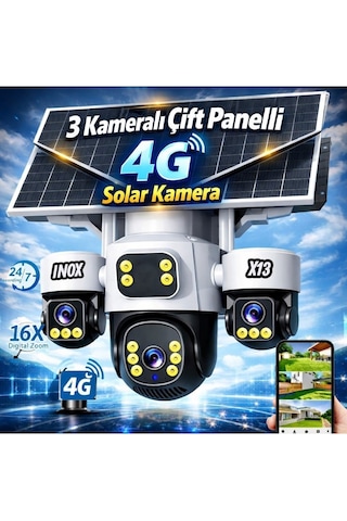 Inox-x13 3lens Esim Çift Panelli Full Renkli 4g Solar Kamera