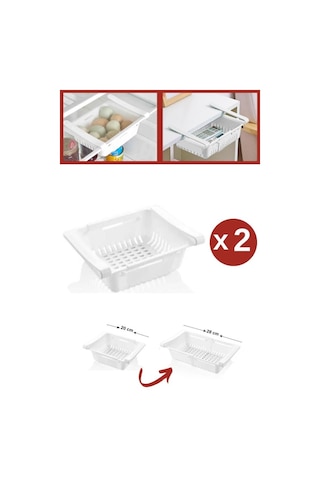 2 Adet Dolap İçi Ayarlanabilir Askılı Raf, Buzdolabı Akordiyon Süzgeçli Saklama Organizer 2 Adet Beyaz