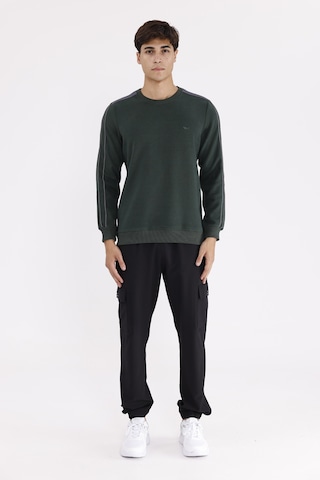 Rowinger Selanik Doku Yumuşak Tutuşlu Rahat Kalıp Yuvarlak Yaka Esnek Manşetli Sweatshirt Darkgreen