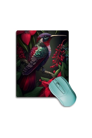 Sonictouch Sinek Kuşu Temalı Pembe Zambak Çiçekli Kaydırmaz Gaming Oyuncu Dikişsiz Mouse Pad/ped 17x21cm