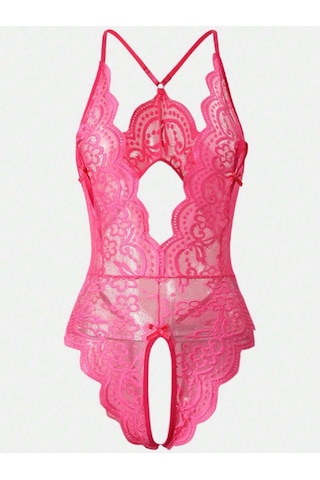 Albonishop Fuşya Özel Bölgesi Ve Sırtı Açık Babydoll Seksi Gecelik
