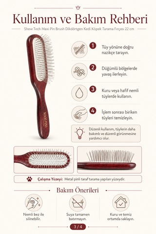 Showtech Maxi Pin Brush Kedi Ve Köpekler İçin Hassas Tarama Fırçası 22 Cm