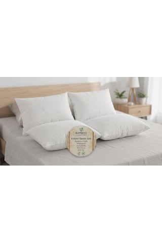 4 Adet Bamboo Kılıflı Yastık Seti Yıkanabilir Antialerjik Elyaf Yastık 50x70cm 800 Gr Beyaz