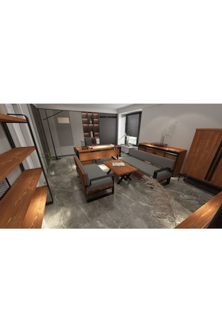 Deryawood Silver Ahşap Bilgisayar Masası 180x85x76 Cm-ön Ahşap-antrasit Renk Ayak Açık Ceviz