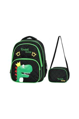 Waddell Siyah Yeşil Dinazor Baskılı İlkokul Çantası - Waddell Bag