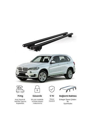 Kanca Bmw X5 F15 2014-2018 Uyumlu Siyah Kilitli Ara Atkı 130cm Port Bagaj Tavan Barı